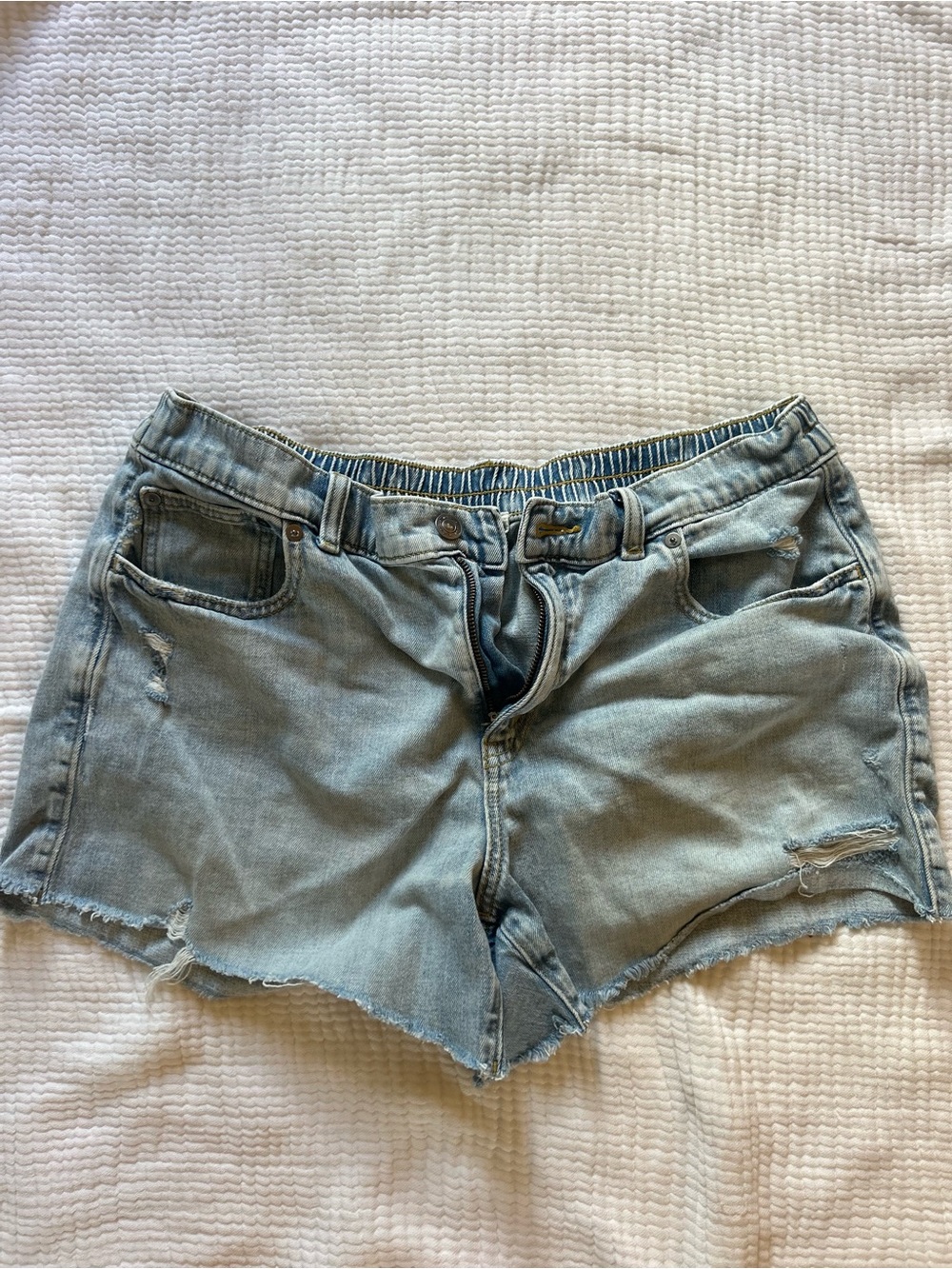 aerie Light Wash Distressed Denim Cutoff Shorts